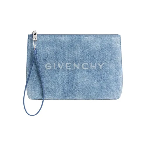 GIVENCHY Деним Смесь Ткань Клатч Кошелек Большой Женские Средне-голубой