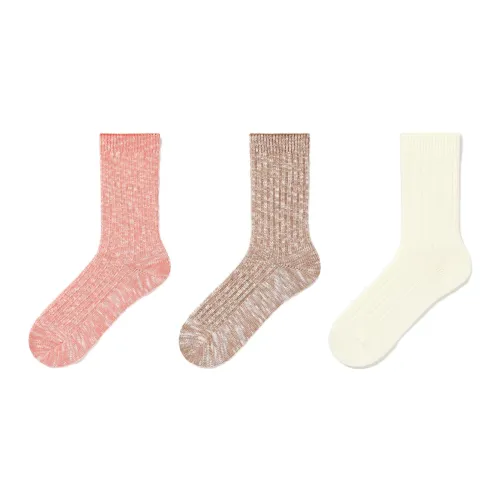 UNIQLO 3 шт Розовый+Хаки+Желтый Женские Носки MID до икры