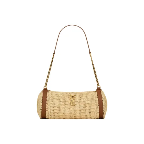 SAINT LAURENT Рафия с коровьей кожей и тканевая сумка через плечо женская натуральная