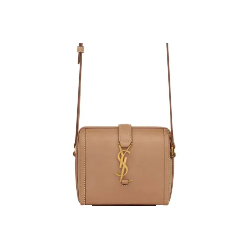SAINT LAURENT Телячья кожа Коробка Сумка через плечо Мини Женская Коричневая Золотая