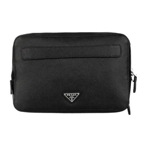 PRADA Корова Кожа Запястье Сумка Клатч Стандартный Мужской Черный