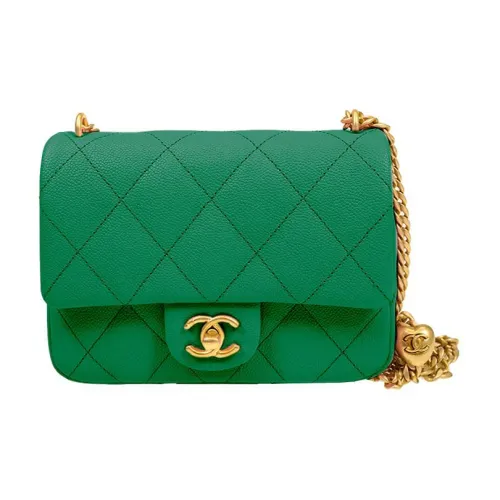 CHANEL 23P SS С рельефом Тисненый Икорный Коровья кожа Сумка с клапаном Сумка через плечо Средний Женские Зеленый