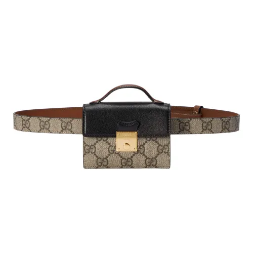 GUCCI Подвесной замок Холст Кожа Бананка Стандартный Женский Коричневый Черный