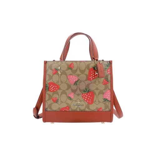 COACH Dempsey Кожа Тоут Сумка Сумка для покупок Сумка на плечо Сумка среднего размера Женская Красная и Коричневая с монограммой