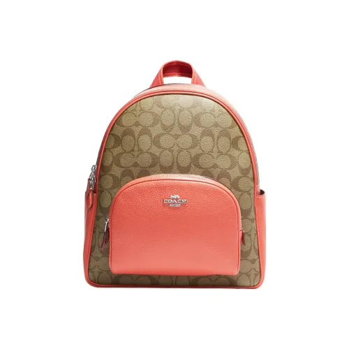 COACH Рюкзак из холста и кожи женский оранжевый и коричневый