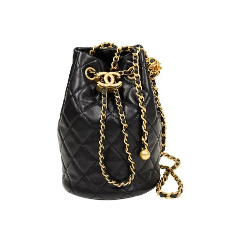 CHANEL Sheepskin Bucket Bag Crossbody Bag Regular Women's Black