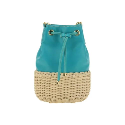 Rodo Телячья кожа с Прутья ивы Ведрообразная сумка Портативная сумка через плечо Сумка через плечо Женская Бежевая Светло-синяя