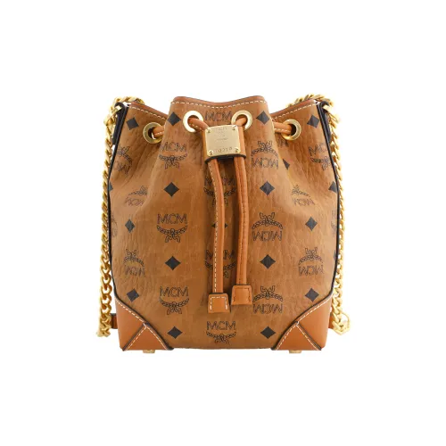 MCM Soft Berlin Visetos Кожа Ведрообразные сумки Сумки через плечо Сумка через плечо Мини Женские Коричневый Коньяк