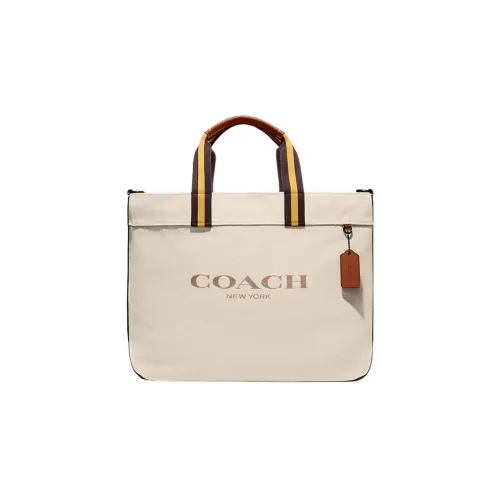 COACH Canvas Сумка из холста с кожаными вставками Сумка-тоут Сумка для покупок Сумка большого размера Женская Бежевая
