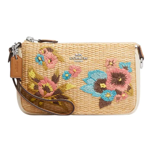 COACH Nolita Плетеная соломенная кожа с гладкой кожей Сумка через плечо Сумка Сумка через плечо Женская Бежевая Желтая