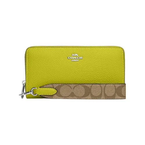 COACH Zip Around Покрытый холст с кожаными вставками карман для монет клатч кошелек маленький женский лимон