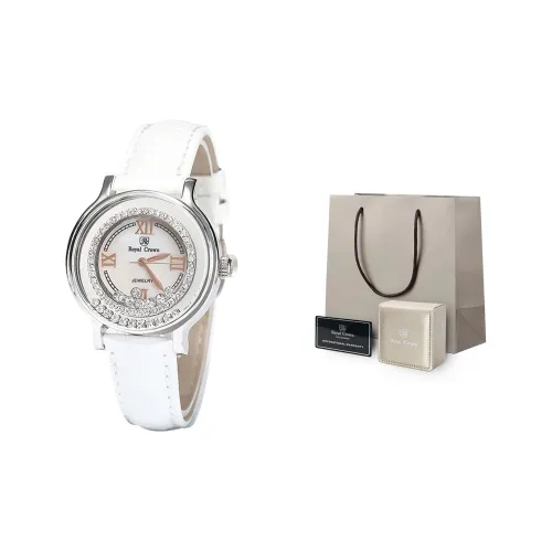 ROYAL CROWN RC Max Collection Кварцевый механизм Естественная кожа Ремешок Часы Женские Белый циферблат RC3638L BB