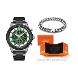MF0237G Черный корпус, зеленый циферблат, стальной браслет [Кубинский браслет - праздничная коробка, набор]
