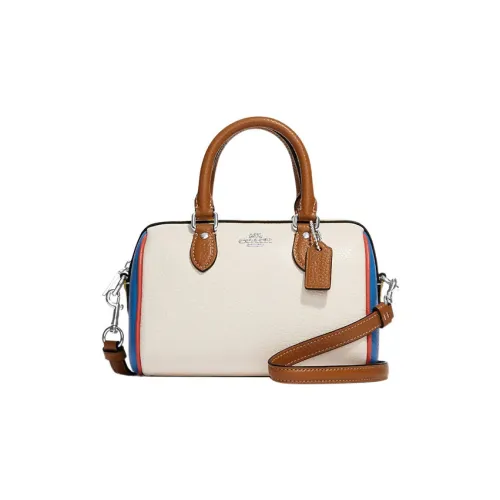 COACH Rowan Кожа Бостон Сумка Сумка через плечо Сумка Маленькая Женская Белая и Синяя