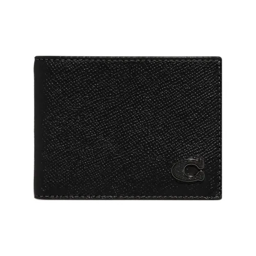 COACH Держатель для карт из коровьей кожи с текстурой "Крест" мужской черный