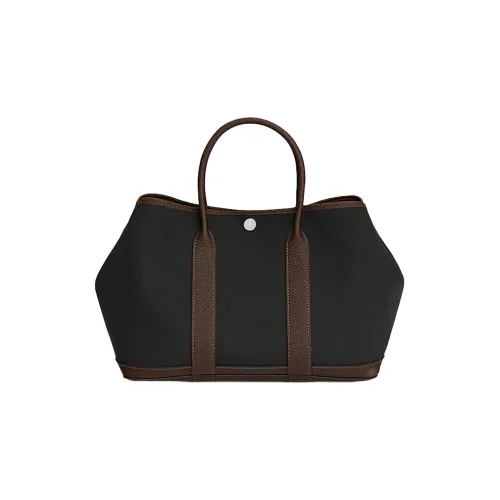 HERMES Garden Party Холст с кожей Сад Сумка Унисекс Шоколад Черный