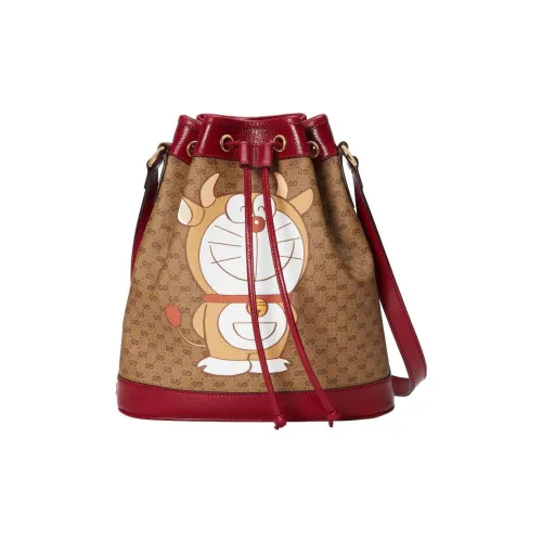 GUCCI Doraemon Collaboration Холст с кожей Ведрообразная сумка Сумка через плечо Женская