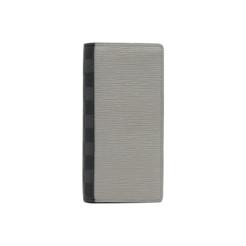 LOUIS VUITTON Brazza Воловья кожа Пэчворк Холст Кошелек Мужской Черный Синий Серый