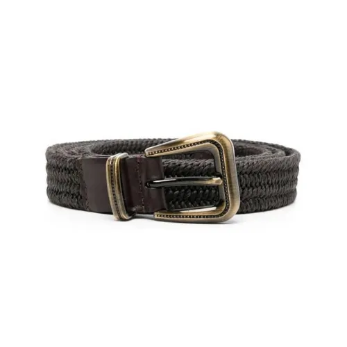 BRUNELLO CUCINELLI Вязаные ткани Металлическая деталь Шпилька Льняная ткань Ремень Женские Коричневый
