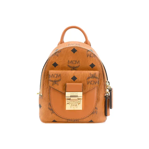 MCM Patricia Visetos Кожа Рюкзак Мини Унисекс Коричневый Коньяк