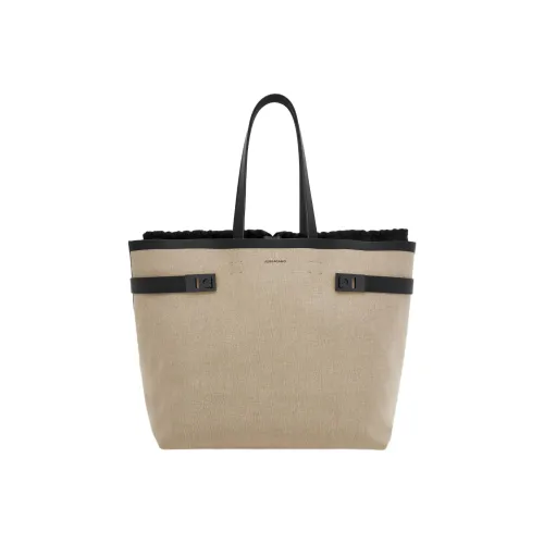 Ferragamo Gancini Ткань с коровьей кожей Тоут Сумка Сумка для покупок Сумка Большая Мужская Бежевая