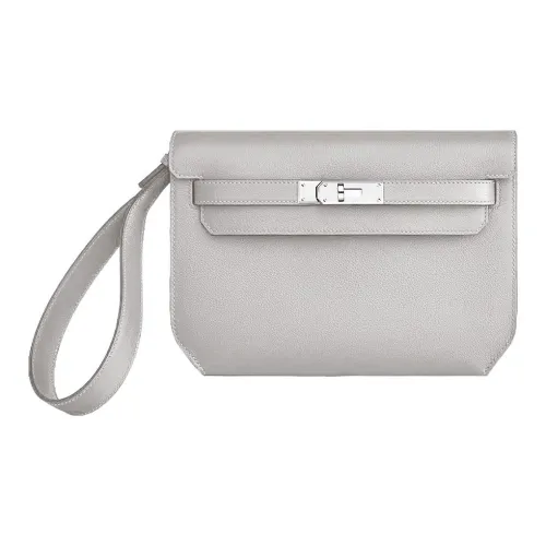 HERMES Kelly Depeches Evercolor Телячья кожа Клатч Мужской 80 Gris Perle Жемчужно-серый
