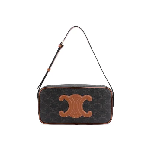 CELINE Cuir Triomphe Ткань с коровьей кожей Camera Сумка Курьерская сумка Сумка через плечо Сумка на плечо Женская Рыжевато-коричневый