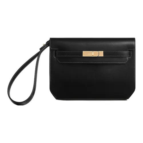 HERMES Kelly Depeches Кожа Коробка Клатч Мужской Черный