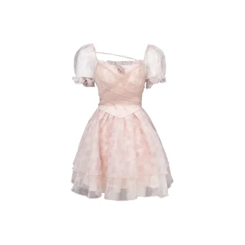 Женские короткие платья с короткими рукавами, пыльно-розового цвета