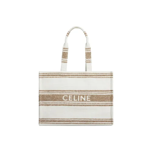 CELINE Cabas Ткань с коровьей кожей Тоут Сумка Сумка для покупок Сумка Большая Женская Белая Коричневая