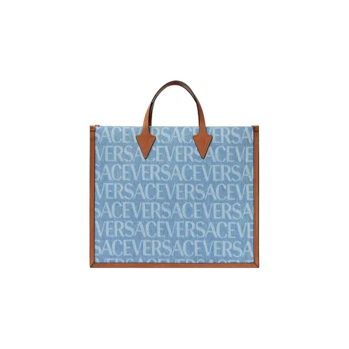 VERSACE Хлопок с коровьей кожей тоут сумка сумка для покупок сумка через плечо мужская сумка светло-синий