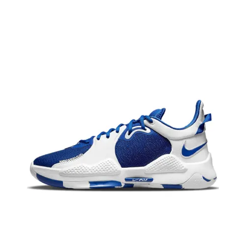 Nike PG 5 Slip-resistant Abrasion-resistant Lightweight Low-Top Basketball Shoes Unisex Blue White Найк PG 5 Противоскользящий Устойчивый к истиранию Легкий Низкий Топ Баскетбольные Кроссовки Унисекс Синий Белый