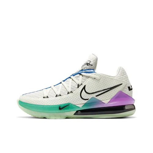 Nike Lebron 17 Low Топ Баскетбольные кроссовки для игры Унисекс Белый зеленый фиолетовый