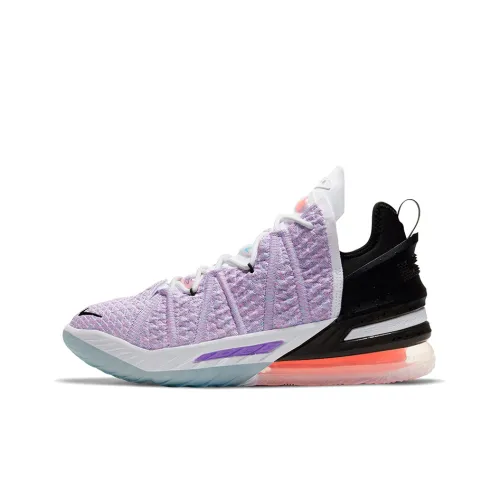 Nike Lebron 18 'Graffiti Print' MID Топ Air Zoom Баскетбольные кроссовки для игры Unisex Light Purple Black Asian Version