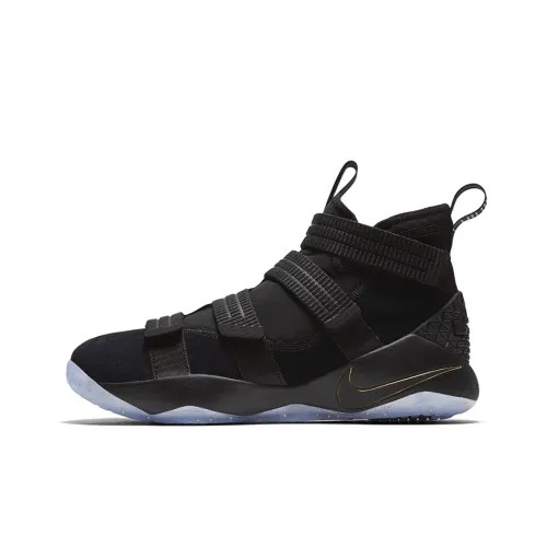 Nike Zoom Soldier 11 LeBron Солдат 11 Амортизация Поддержка MID Топ Баскетбольные кроссовки для игры Мужской Черный Золотой