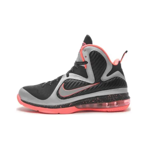Nike Lebron 9 Mango Shock Absorbers Slip-Resistant High Top Баскетбольные кроссовки Мужские Черные Серебряные