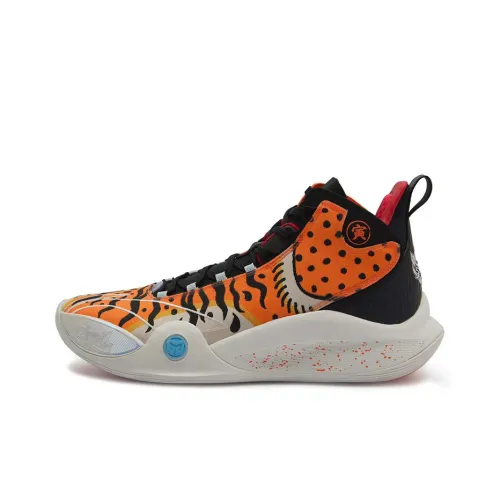 LINING CJ 1 Устойчивый к истиранию Противоскользящий MID Топ Баскетбольные кроссовки для игры Мужской Черный и оранжевый