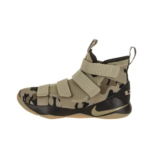 Nike Zoom Soldier 11 LeBron CAMO Нескользящий Легкий Высокий Топ Баскетбольные Кроссовки для Игры Мужской Черный Коричневый