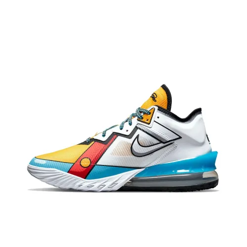 nike Lebron 18 Low EP 'Мультяшный Art' Низкий Топ Баскетбольные кроссовки для игры Унисекс Белый синий желтый Азиатская Версия