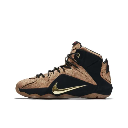 Nike Lebron 12 EXT Пробка MID Топ Баскетбольные кроссовки Мужской Черный Коричневый
