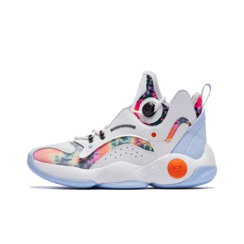 QIAODAN Амортизаторы Lower Skirt Устойчивый к истиранию Высокий Топ Баскетбольные кроссовки Мужские Белый Синий и Оранжевый