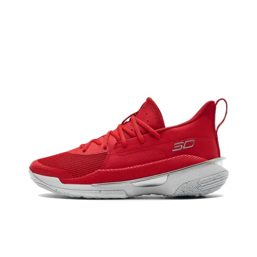 Under Armour Curry 7 Slip-Resistant Abrasion-Resistant Breathable Low-Top Basketball Shoes Unisex Red Универсальные низкие баскетбольные кроссовки Under Armour Curry 7 с противоскользящим и износостойким покрытием дышащие унисекс красные