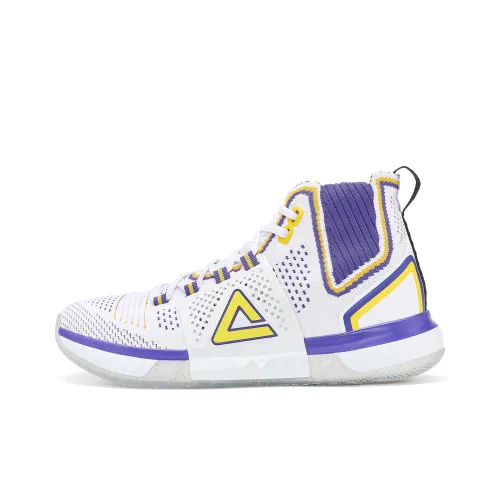 PEAK Slip-resistant Abrasion-resistant High-top Basketball Shoes Men's White Purple