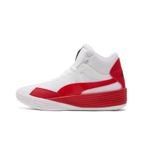 PUMA Clyde All Pro MID Амортизаторы Slip-resistant Дышащие Высокие Баскетбольные Кроссовки Унисекс Белый Красный