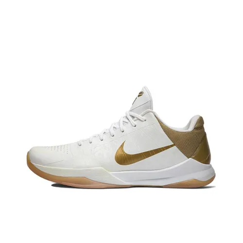 Nike Zoom Kobe 5 Big Stage Дом Shock Absorbers Slip-resistant Low Top Баскетбольные кроссовки для игры Мужской Белый Золото