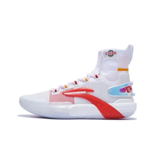 LINING Speed 9 Ultra Амортизирующие подошва Устойчивая к истиранию Высокий топ Баскетбольные кроссовки Мужской Белый Красный