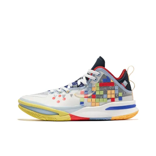 QIAODAN Wind Blade 3PRO Устойчивый к истиранию Дышащий MID Баскетбольные кроссовки Мужские Белый Синий