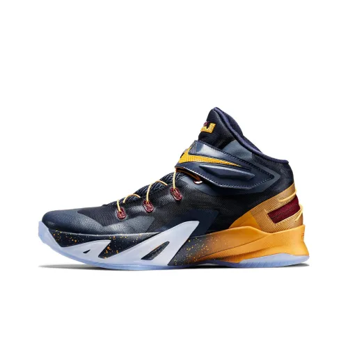 Nike Zoom Soldier 8 LeBron Flyease Cavs Нескользящий Легкий Высокий Топ Баскетбольные Кроссовки для Игры Мужской Синий Желтый
