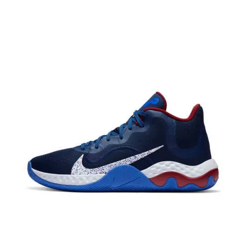 Nike Renew Elevate Амортизаторы Шок Резистентные к Износу Низкий Топ Баскетбольные Кроссовки Мужские Синий Белый Красный