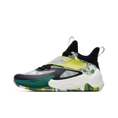 QIAODAN Амортизаторы Lower Skirt Устойчивый к истиранию Высокий Топ Баскетбольные кроссовки Мужские Черный Зеленый